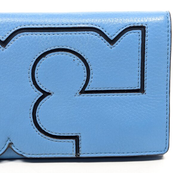 TORY BURCH Serif Blue Leather Clutch Large - Picture 15 of 16